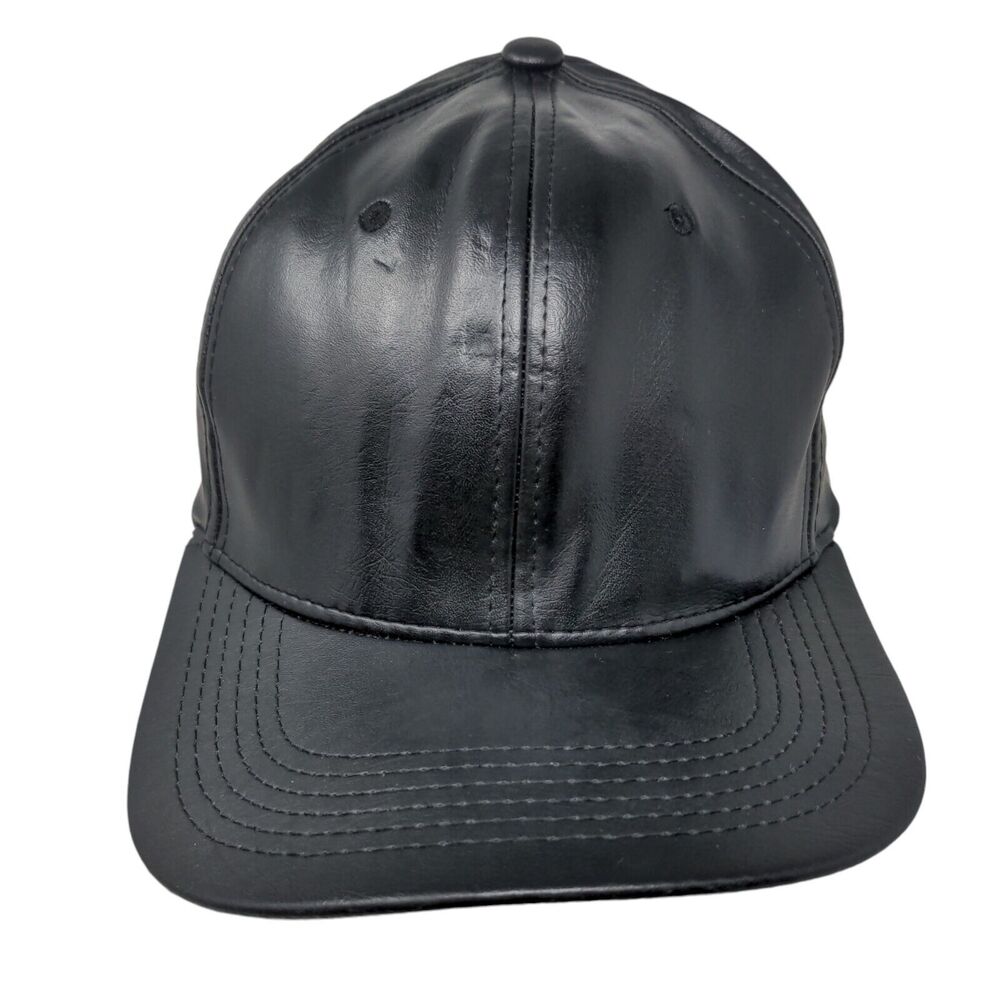 Hatco Snapback Hat Black One Size Adjustable Vegan Leather Solid Blank